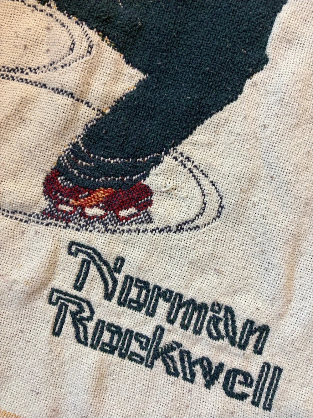 VTG Norman Rockwell Four Seasons Woven Tapestry Throw Blanket Fringed Americana